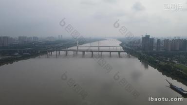 城市航拍湖南湘潭湘江风光桥梁